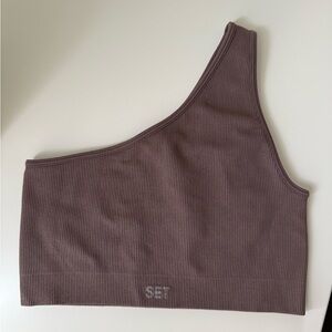 SET Active One-Shoulder Crop Top in Brown